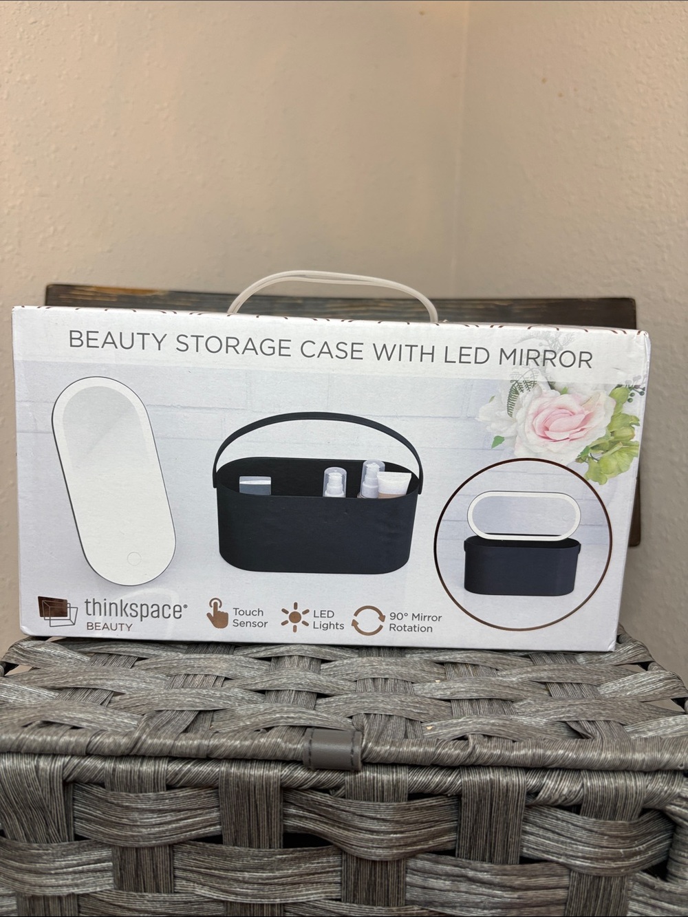 Black LED Makeup Storage Organizer with Mirror